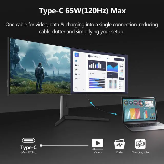 Alt view image 6 of 7 - Z-EDGE UG49W 49" Super Ultra Wide DQHD 5120x1440 144Hz 1ms 3800R Curved Gaming Monitor, HDMI2.1 + DP1.4 + USB-C, 1.07B Colors (10bit), Adjustable Stand