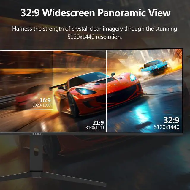Alt view image 2 of 7 - Z-EDGE UG49W 49" Super Ultra Wide DQHD 5120x1440 144Hz 1ms 3800R Curved Gaming Monitor, HDMI2.1 + DP1.4 + USB-C, 1.07B Colors (10bit), Adjustable Stand