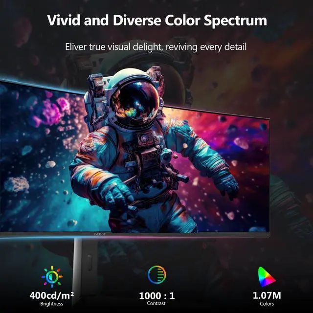 Alt view image 5 of 7 - Z-EDGE UG49W 49" Super Ultra Wide DQHD 5120x1440 144Hz 1ms 3800R Curved Gaming Monitor, HDMI2.1 + DP1.4 + USB-C, 1.07B Colors (10bit), Adjustable Stand