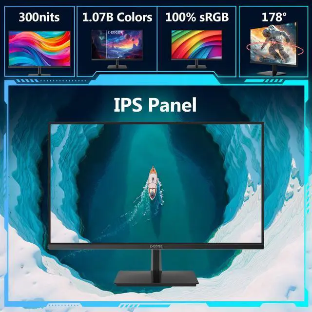 Alt view image 3 of 7 - Z-EDGE U27P4K 27" IPS 4K Monitor, Ultra HD 3840 x 2160, 300 cd/m², 60Hz, HDMI + DP, FreeSync Compatible, LED Backlit, Anti-Glare