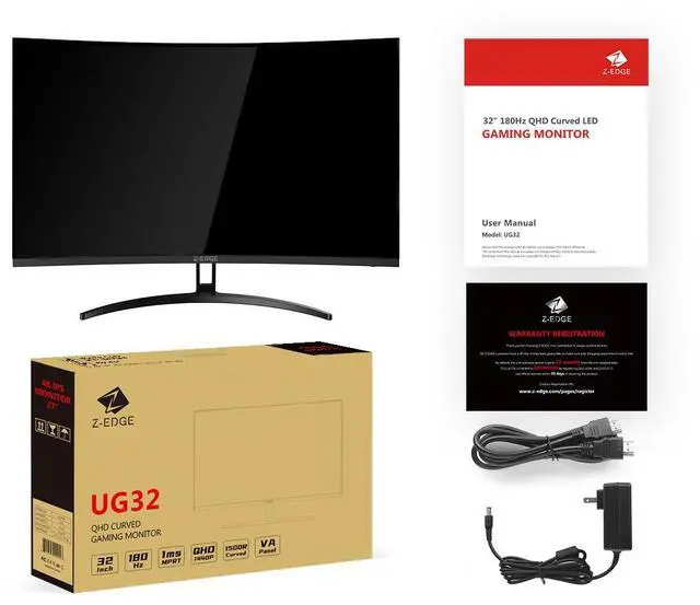 Alt view image 7 of 7 - Z-EDGE UG32 32" 2K QHD 2560 x 1440 180Hz 1ms 1500R Curved Gaming Monitor, FreeSync Compatible, HDMI x 2, DP x 2, Support Wall Mount
