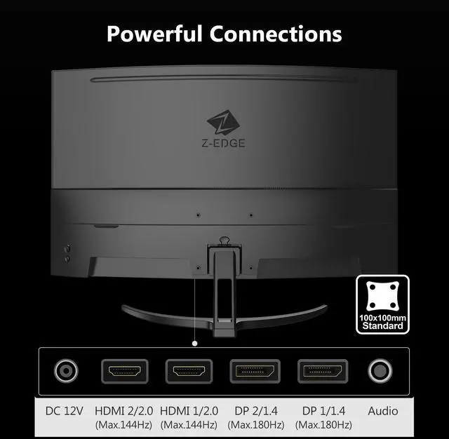 Alt view image 7 of 7 - Z-EDGE 32" 2560 x 1440 QHD 170Hz 1ms 2K Curved Gaming Monitor, HDMI x 2, DP x 2, FreeSync Compatible, Support Wall Mount