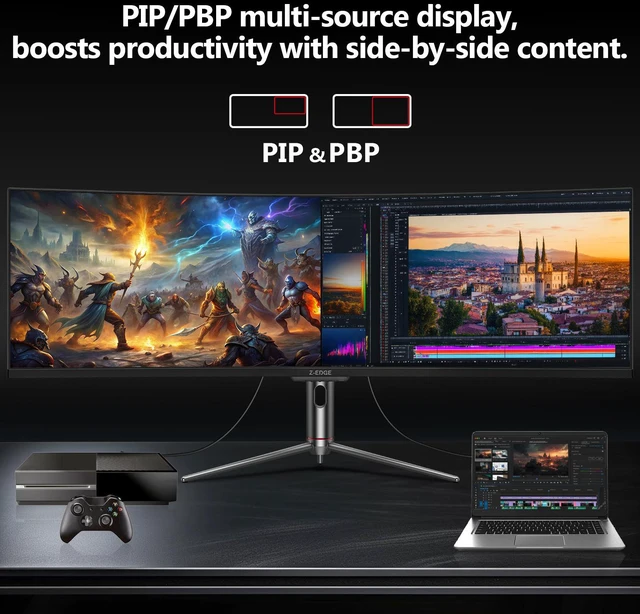 Alt view image 5 of 7 - Z-EDGE UG49P 49" Ultra-Wide 32:9 DQHD 5120x1440 240Hz 1ms 1800R Curved Gaming Monitor, 1.07B (8-bit+FRC) Display Colors, HDMI x1 / DP x2 / USB-C x1, Adjustable Base