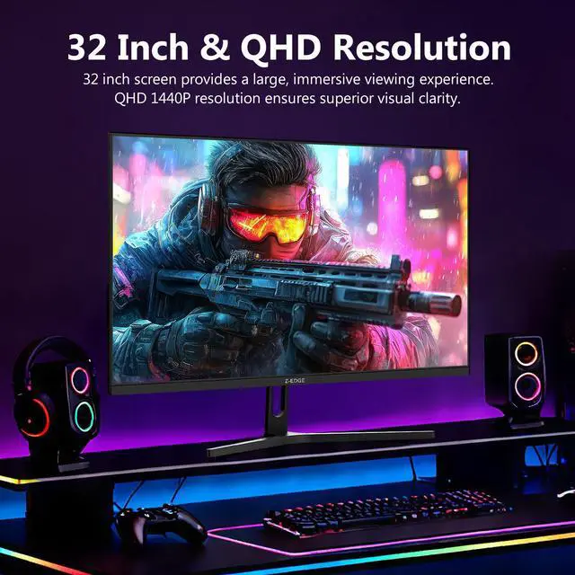 Alt view image 3 of 7 - Z-EDGE UG32 32 Inch 2K QHD 2560x1440 IPS Gaming Monitor, 200Hz DP, 144Hz HDMI, 1ms Response, FreeSync, Eye-Care, Dual HDMI & DP, VESA Mountable, Wide Viewing Angle