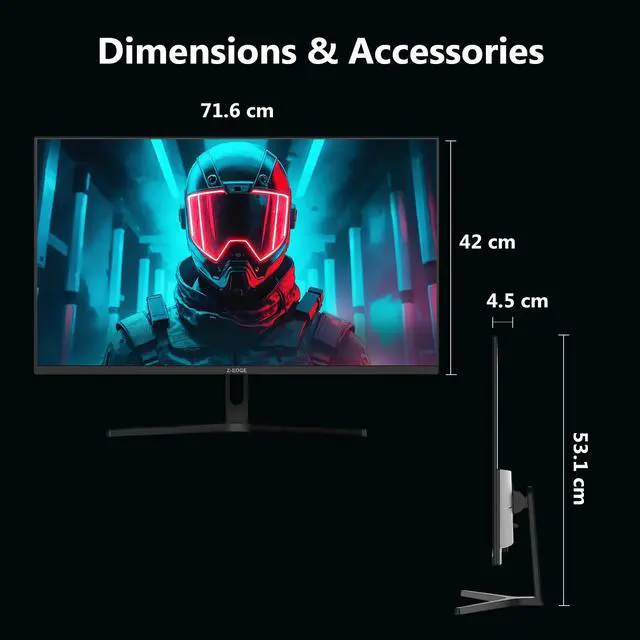 Alt view image 6 of 7 - Z-EDGE UG32 32 Inch 2K QHD 2560x1440 IPS Gaming Monitor, 200Hz DP, 144Hz HDMI, 1ms Response, FreeSync, Eye-Care, Dual HDMI & DP, VESA Mountable, Wide Viewing Angle