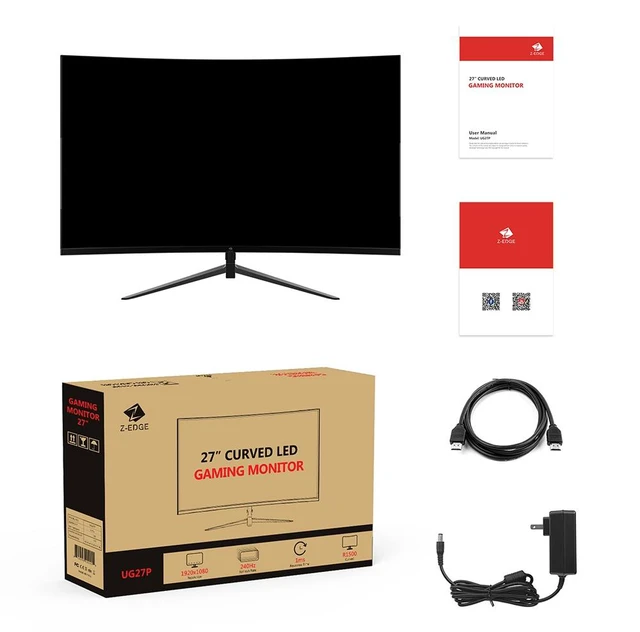 Alt view image 7 of 7 - Z-EDGE 27 inch 1080P Full HD 1920 x 1080 240 Hz 1 ms Curved Gaming Monitor, HDMI x 1, DP x 1, Supports Wall Mount
