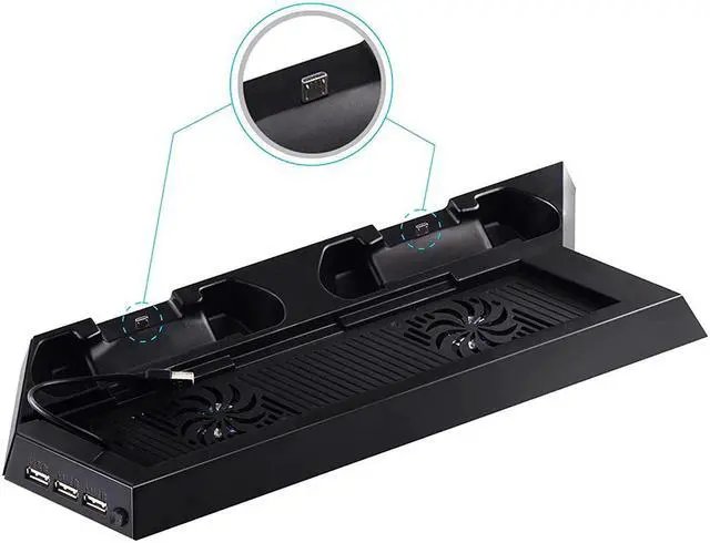 Alt view image 2 of 6 - PS4 Vertical Stand with Cooling Fan Cooler Dual Controller Charger Dock Charging Station 3 USB Ports Hub for SONY Playstation 4