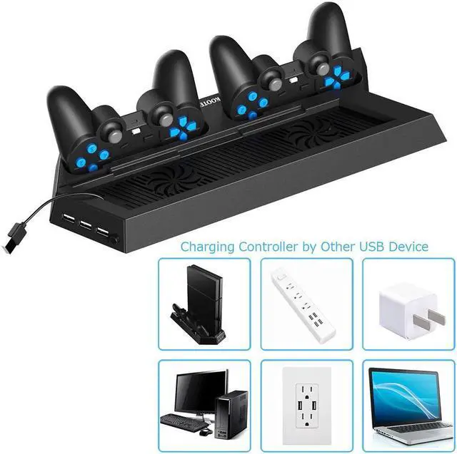 Alt view image 5 of 6 - PS4 Vertical Stand with Cooling Fan Cooler Dual Controller Charger Dock Charging Station 3 USB Ports Hub for SONY Playstation 4