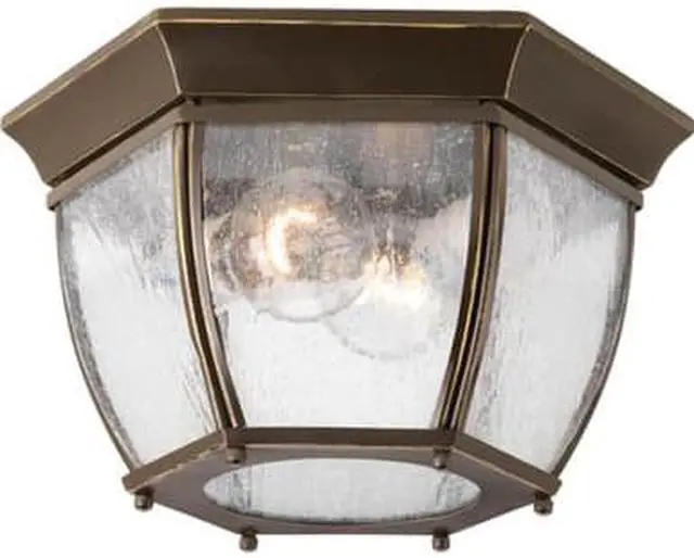 Main image of Roman Coach Outdoor Flush Mount, 2-Light, Antique Bronze, Clear Seeded Glass, 11"W (P6019-20 1NLMF)