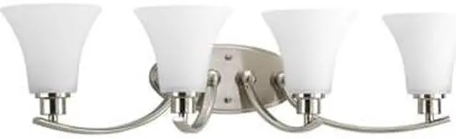 Main image of Joy Bath Vanity, 4-Light, Brushed Nickel, Etched Glass, 30"W (P2003-09 1KLWU)