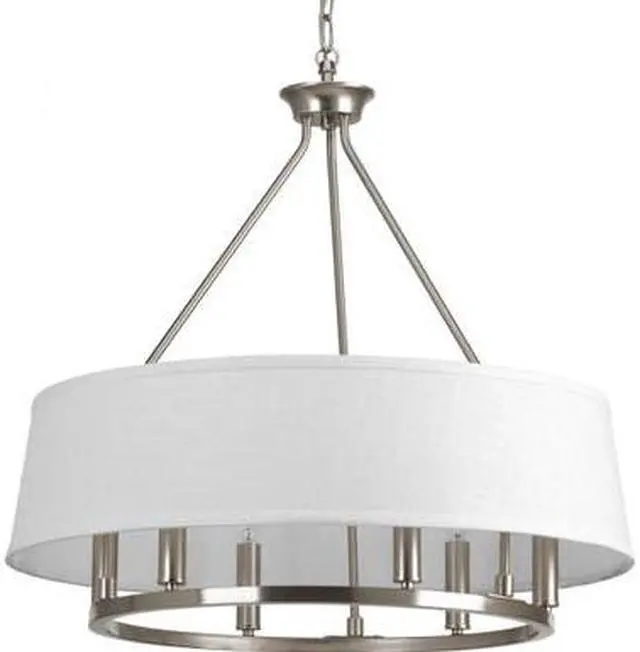 Alt view image 4 of 5 - cherish collection 6-light white linen shade coastal chandelier light brushed nickel