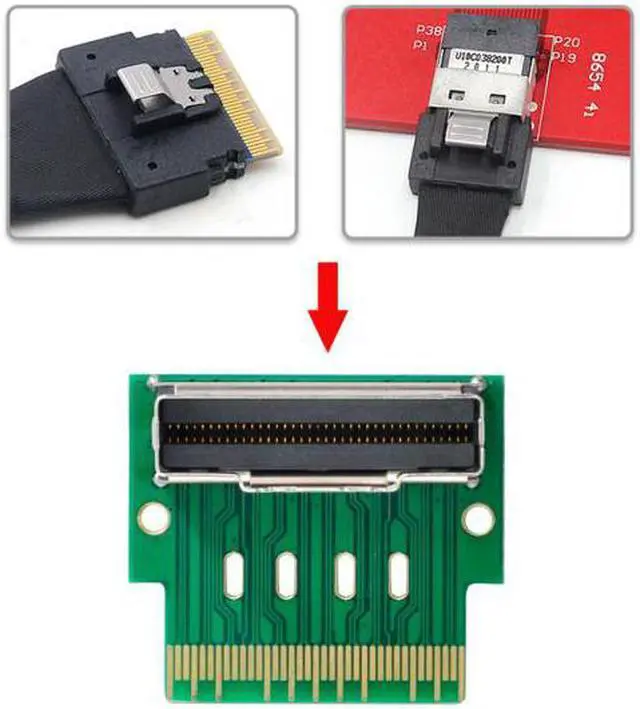 Alt view image 4 of 7 - Chenyang Cable PCI-E Slimline SAS 4.0 SFF-8654 8i 74pin to SFF-8654 74pin Male to Female Extender Adapter Angled Test Tools