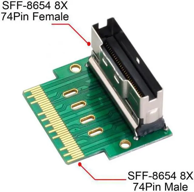 Alt view image 3 of 7 - Chenyang Cable PCI-E Slimline SAS 4.0 SFF-8654 8i 74pin to SFF-8654 74pin Male to Female Extender Adapter Angled Test Tools