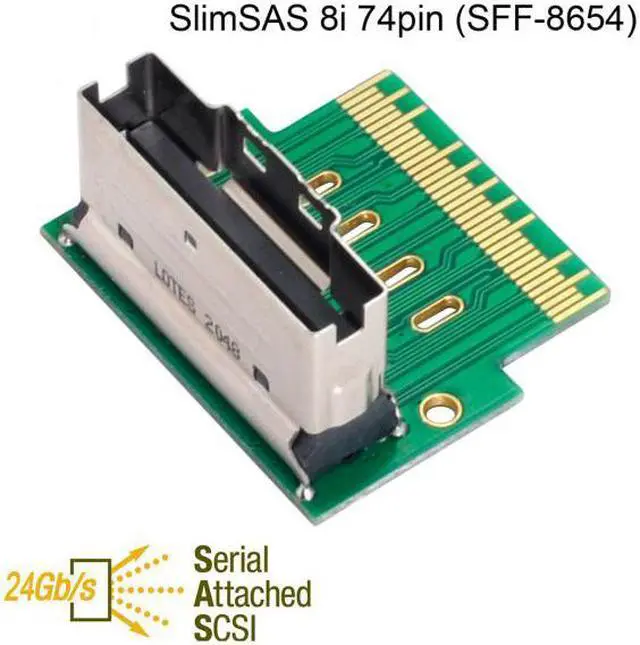 Alt view image 2 of 7 - Chenyang Cable PCI-E Slimline SAS 4.0 SFF-8654 8i 74pin to SFF-8654 74pin Male to Female Extender Adapter Angled Test Tools