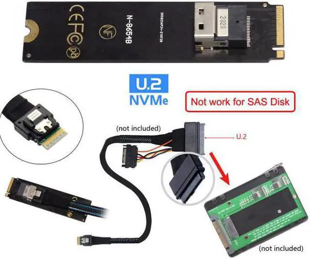 Alt view image 6 of 7 - Xiwai NGFF M-Key NVME to U.2 U2 Kit SFF-8639 to SFF-8654 Slimline SAS PCIe SSD Adapter for Mainboard