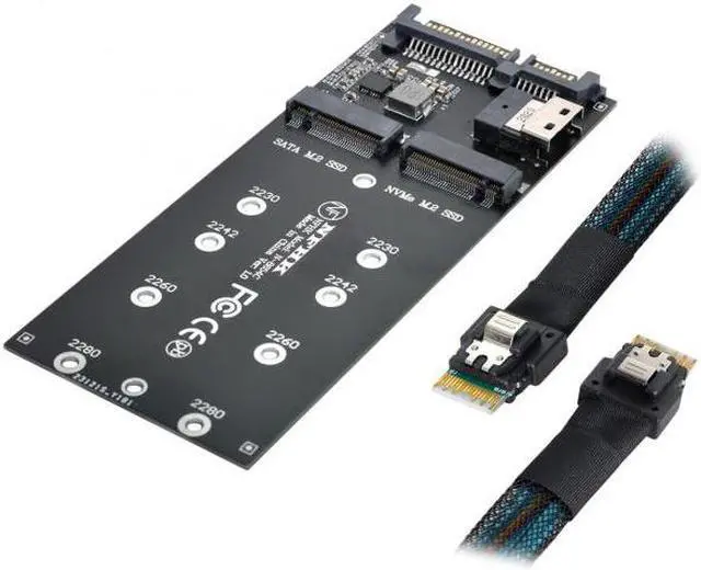 Alt view image 3 of 7 - Jimier CY SF-016+100 SFF-8654 CableCard U2 Kit NGFF M-Key to Slimline SAS NVME PCIe SSD SATA Adapter for Mainboard