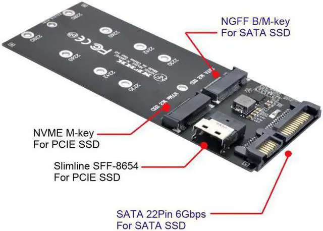 Alt view image 4 of 7 - Jimier CY SF-016+100 SFF-8654 CableCard U2 Kit NGFF M-Key to Slimline SAS NVME PCIe SSD SATA Adapter for Mainboard