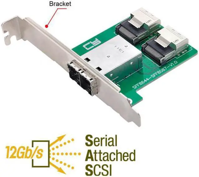 Alt view image 4 of 7 - Chenyang Dual Ports Mini SAS HD SFF-8644 To Internal Mini SAS SFF-8087 PCBA Female Adapter With Low Profile Bracket
