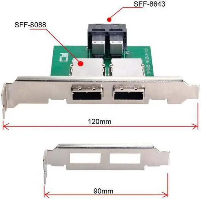 Alt view image 7 of 7 - Chenyang Dual Ports Mini SAS SFF-8088 To Internal SAS HD SFF-8643 PCBA Female Adapter With Low Profile Bracket