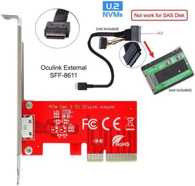 Alt view image 5 of 7 - Chenyang PCI-E 3.0 Express 4.0 x4 to Oculink External SFF-8612 SFF-8611 Host Adapter for PCIe SSD with Bracket