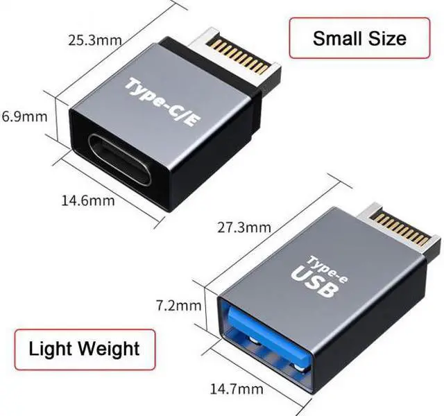 Alt view image 4 of 7 - Jimier Cable 2pcs USB 3.1 Front Panel Header Male Type-E to Type-A & Type-C USB-C Motherboard Extension Data Adapter