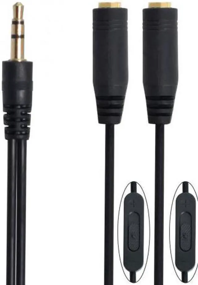 Alt view image 4 of 7 - CYSM Black 3.5mm Stereo Male to Double 3.5mm Female Audio Headphone Y Splitter Cable with Volume Switch