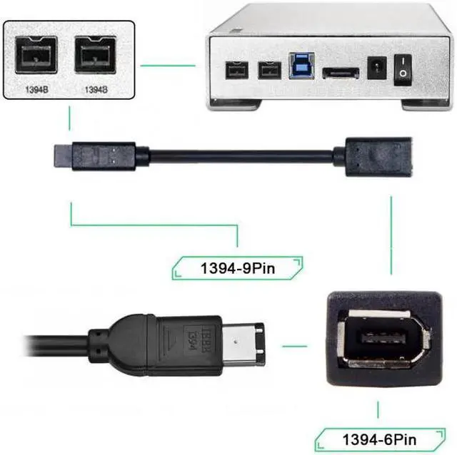 Alt view image 5 of 7 - Xiwai CY  CA-012 IEEE 1394 6Pin Female to 1394b 9Pin Male Firewire 400 to 800 Cable 20cm