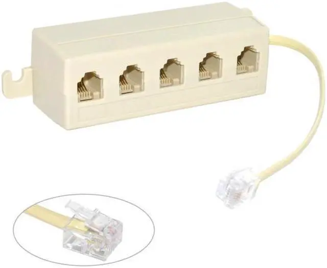 Alt view image 3 of 7 - Chenyang Cable 5 Way Outlet 6P4C RJ11 RJ12 Telephone Phone Modular Jack Line Splitter Adapter Beige 1-in-5-out
