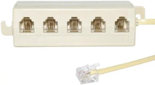 Alt view image 4 of 7 - Chenyang Cable 5 Way Outlet 6P4C RJ11 RJ12 Telephone Phone Modular Jack Line Splitter Adapter Beige 1-in-5-out