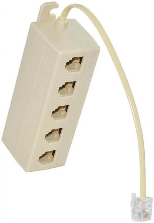 Main image of Chenyang Cable 5 Way Outlet 6P4C RJ11 RJ12 Telephone Phone Modular Jack Line Splitter Adapter Beige 1-in-5-out