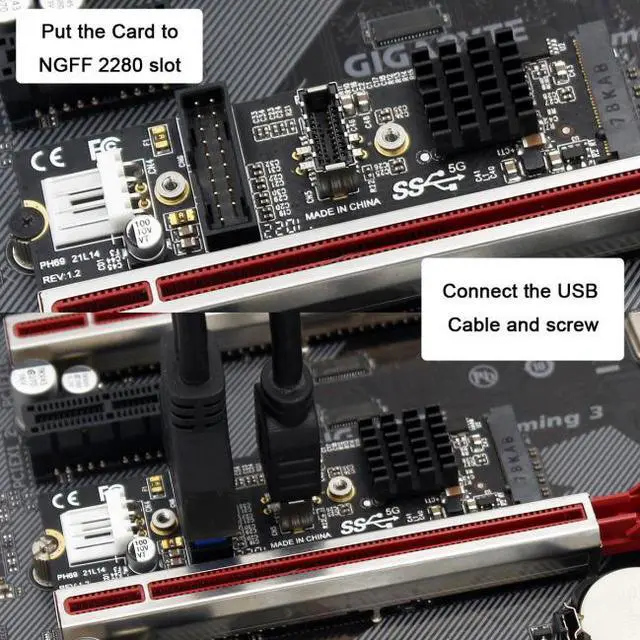 Alt view image 7 of 7 - Jimier CY EP-018 5Gbps Type-E USB 3.1 Front Panel SocketUSB 2.0 to NVME NGFF M-Key Express Card VL805 Adapter for Motherboard