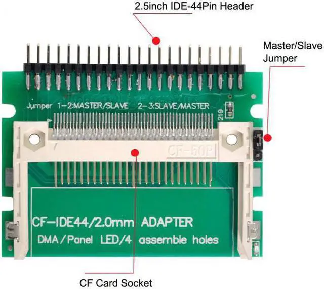 Alt view image 3 of 7 - Jimier Cable CF Compact Flash Merory Card to Laptop 2.5" 44 Pins Male IDE Hard Disk Drive HDD SSD Adapter