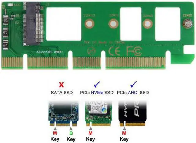 Alt view image 7 of 7 - KAIBOXIXI NGFF M-key NVME AHCI SSD to PCI-E 3.0 16x x16 Vertical Adapter with Cable Male to Female Extension