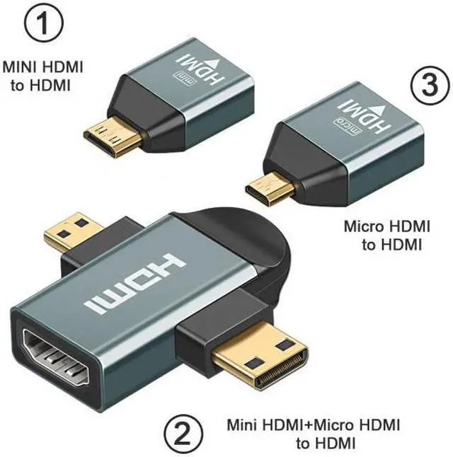 Alt view image 5 of 7 - Chenyang Cable 3pcs/set Micro & Mini HDMI to HDMI-compatible 1.4 Female 2-in-1 Combo Adapter 4K@60hz