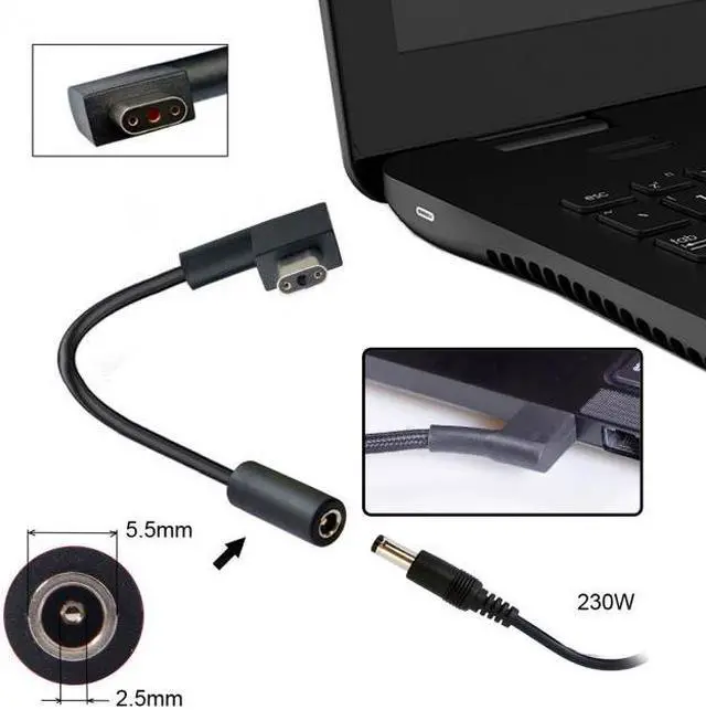 Alt view image 3 of 7 - KAIBOXIXI DC Jack 5.5*2.5mm Input to 3Pin Power Plug Cable Compatible for Laptop Blade Pro 17 and Blade 15 Model Support 230W/160W Charge Adapter