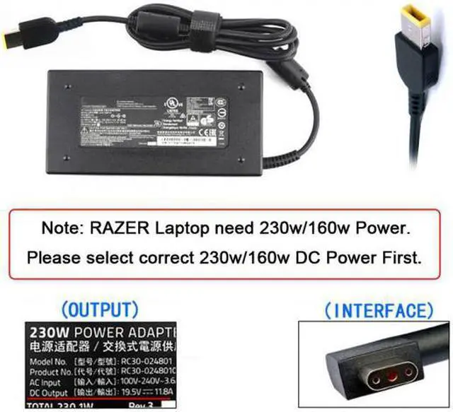 Alt view image 7 of 7 - KAIBOXIXI DC Jack 5.5*2.5mm Input to 3Pin Power Plug Adapter Compatible for Laptop Blade Pro 17 and Blade 15 Model Support 230W/160W Charge