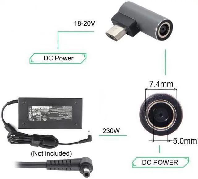 Alt view image 5 of 7 - KAIBOXIXI DC Jack 7.4*5.0mm Input to 3Pin Power Plug Adapter Compatible for Laptop Blade Pro 17 and Blade 15 Model Support 230W/160W Charge Adapter
