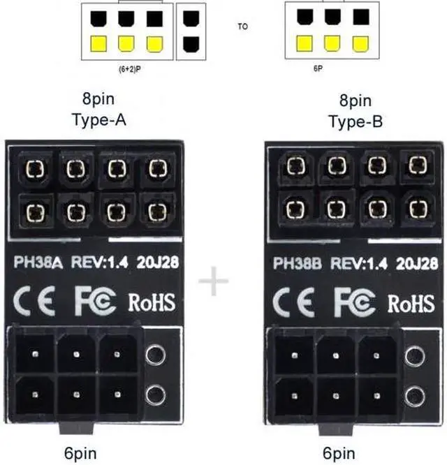 Alt view image 5 of 7 - Chenyang PW-024 ATX 6Pin Female to 8pin Male 180 Degree Angled Power Adapter for Desktops Graphics Card