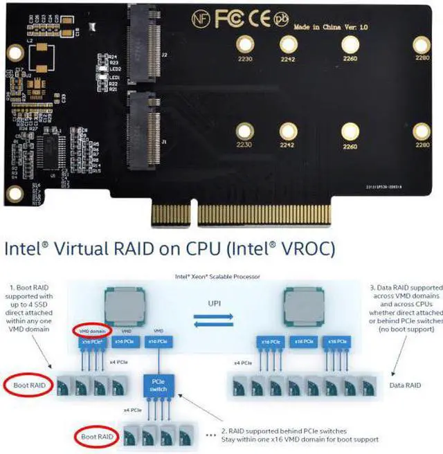 Alt view image 2 of 7 - Chenyang Cable Dual 2X NVME M.2 AHCI to PCIE Express 3.0 Gen3 X8 X16 Raid Card VROC Raid0 Hyper Adapter