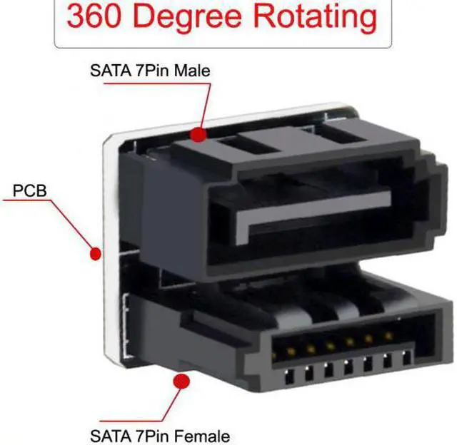 Alt view image 2 of 6 - KAIBOXIXI Single SATA 7Pin Female to 7Pin Male 360 Degree Angled Adapter for Desktops SSD HDD Mainboard Motherboard