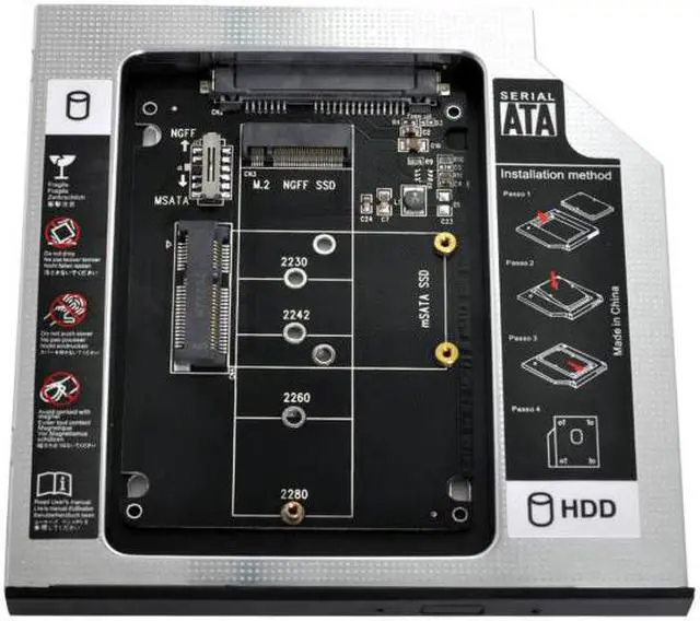 Alt view image 3 of 7 - Chenyang Cable MSATA NGFF B/M-key SSD to Slimline SATA 13Pin Caddy Case for 9.5mm Universal Laptop CD / DVD-ROM Optical Bay