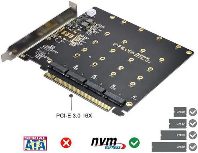 Alt view image 2 of 7 - Chenyang Cable 4X NVME M.2 AHCI to PCI-E Express 3.0 Gen3 X16 Raid Card with Fan VROC Raid0 Hyper Adapter