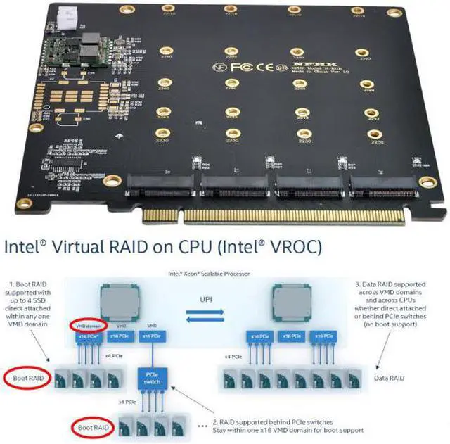 Alt view image 3 of 7 - Chenyang Cable 4X NVME M.2 AHCI to PCI-E Express 3.0 Gen3 X16 Raid Card with Fan VROC Raid0 Hyper Adapter