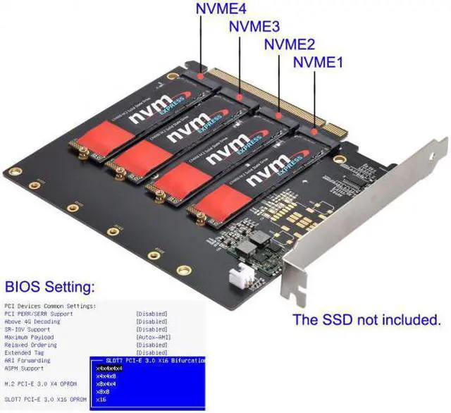 Alt view image 7 of 7 - Chenyang Cable 4X NVME M.2 AHCI to PCI-E Express 3.0 Gen3 X16 Raid Card with Fan VROC Raid0 Hyper Adapter