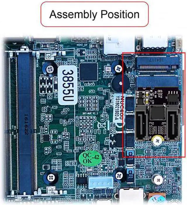 Alt view image 5 of 7 - Jimier Cable NGFF Key A+E PCI Express to SATA 3.0 6Gbps Dual Ports Adapter Converter Hard Drive Extension Card JMB582 2230