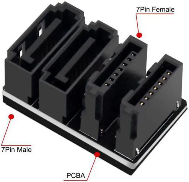 Alt view image 4 of 7 - Chenyang Cable Dual SATA 7Pin Female to 7Pin Male 360 Degree Angled Adapter Low Profile for Desktops SSD HDD Mainboard Motherboard