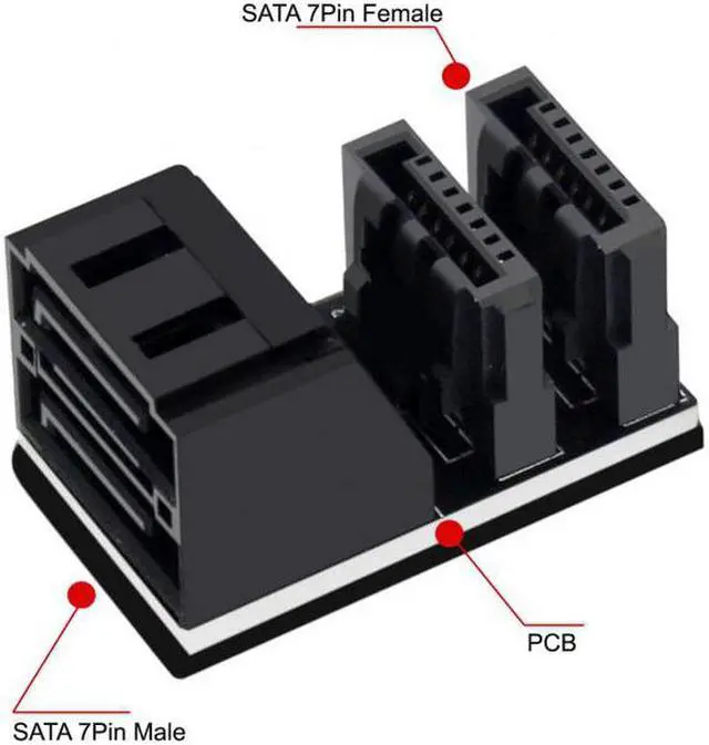 Alt view image 2 of 7 - KAIBOXIXI Dual SATA 7Pin Female to 7Pin Male Vertical 90 Degree Angled Adapter Low Profile for Desktops SSD HDD Mainboard Motherboard