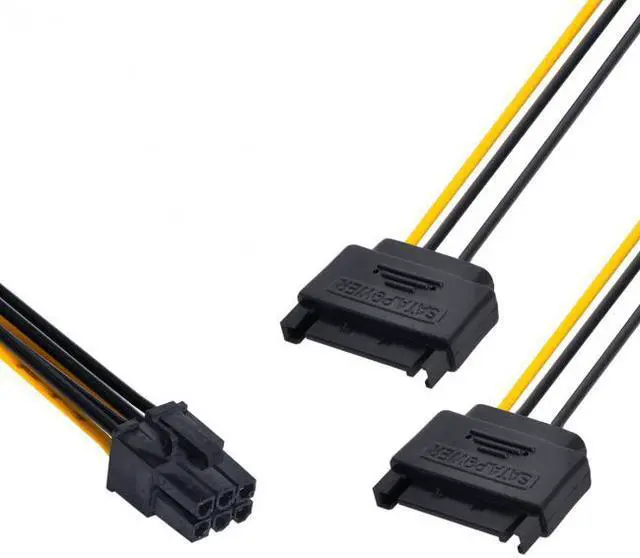 Alt view image 2 of 7 - KAIBOXIXI Dual two SATA 15 Pin Male M to PCI-e Express Card 6 Pin Female Graphics Video Card Power Cable 15cm