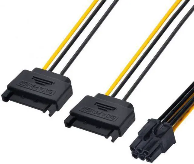 Alt view image 5 of 7 - KAIBOXIXI Dual two SATA 15 Pin Male M to PCI-e Express Card 6 Pin Female Graphics Video Card Power Cable 15cm