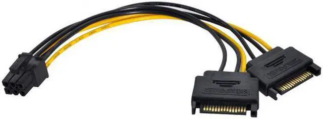 Alt view image 7 of 7 - KAIBOXIXI Dual two SATA 15 Pin Male M to PCI-e Express Card 6 Pin Female Graphics Video Card Power Cable 15cm